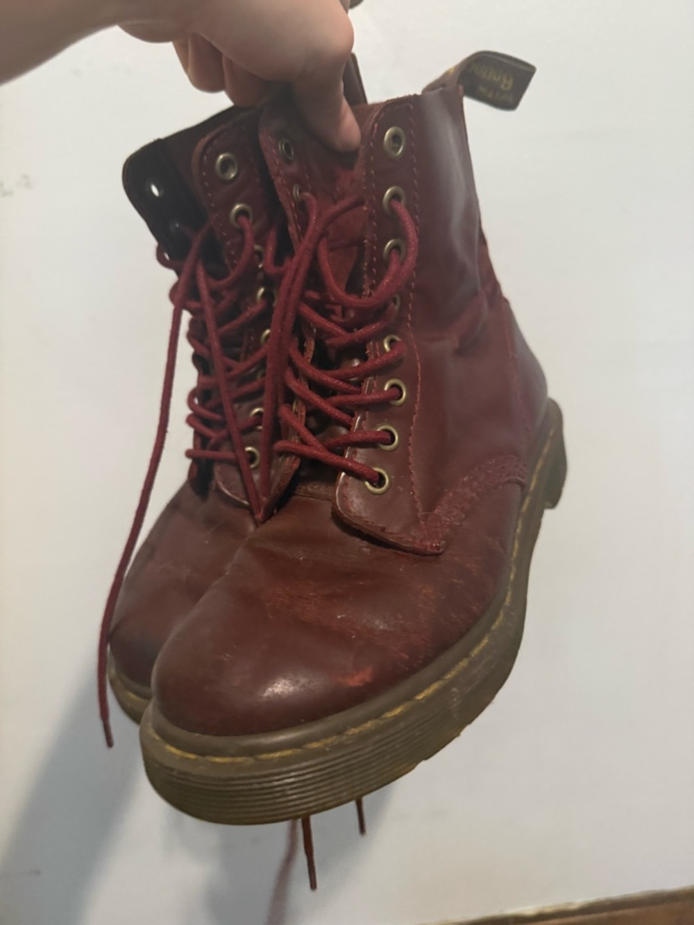 RARE Dr. Martens Burgundy Red Leather Lace-Up Ankle Boots Doc Marten Pascal - Picture 3 of 9